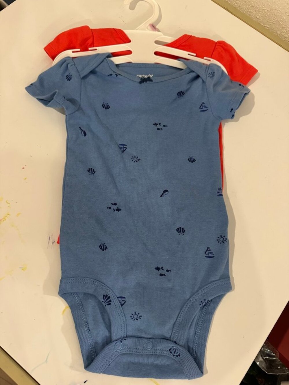 Carters Baby Bodysuits Set of 2 Blue Nautical Red Love 9 Months New